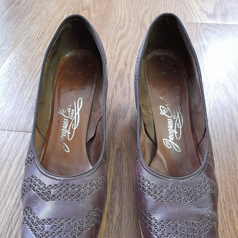 Vintage 60s Brown Shoes Size 8 / 9 Jacques Cardin Paris Pumps Narrow Square Toe - Picture 13 of 13